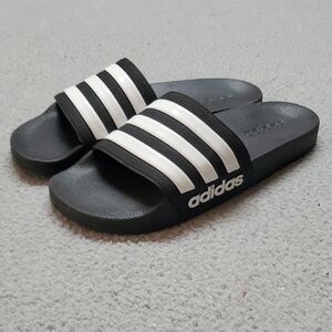 Adidas Women's Striped Black and White Slides Size 6